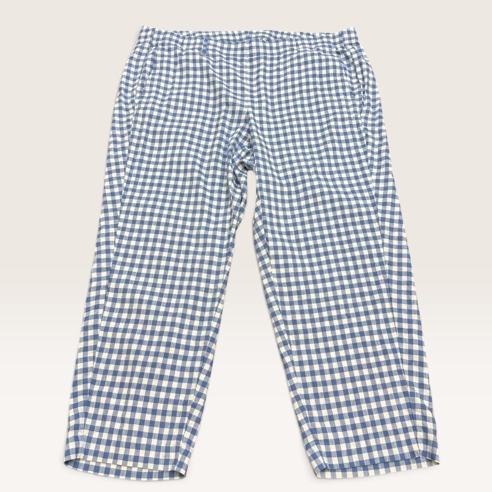 J. Jill Linen Stretch Gingham Blue White Straight Leg Pants Plus Size 2X